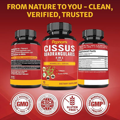 Super Cissus Quadrangularis Extract Capsules with Boswellia, Guggul, Turmeric, Pepper | 3 Months Supply