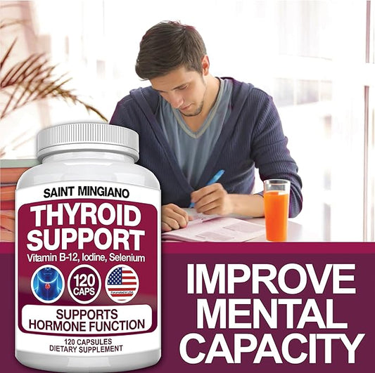 Thyroid Support Supplement with Iodine |120 Capsules to Help Body Mass & Improve Energy, Cardiovascular, Energy & Focus Formula | 14 Natural Vitamins