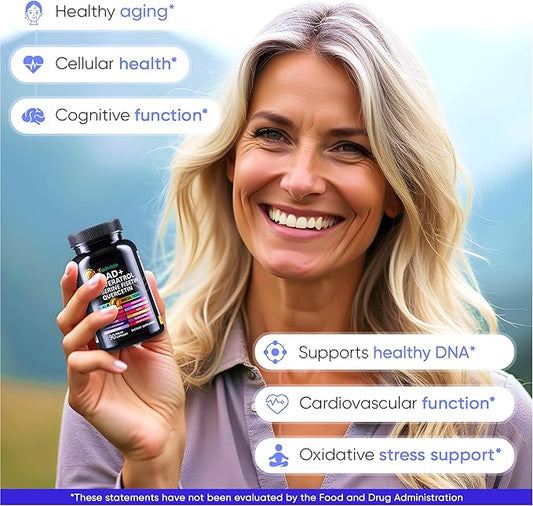 Adndale NAD Supplement. Longevity Formula with Liposomal NAD+, Trans Resveratrol, Quercetin, Berberine, Betaine Anhydrous, Grape Seed, Fisetin. NAD Resveratrol Supplement with Berberine 90 Capsules.