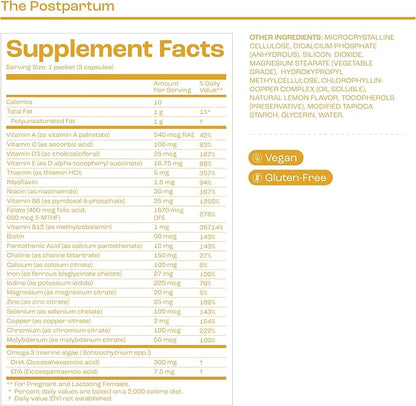 The Postpartum - Vitamins to Fuel Your Fourth Trimester - Formulated by Doctors with Nutrients to Support Hormones& Recovery - DHA (Omega-3), Iron, Choline, B12-30-Day Supply (HSA/FSA Eligible)