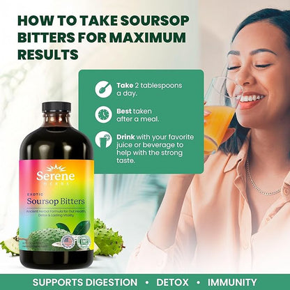 Soursop Bitters Liquid - Organic Herbal Sour SOP Guanabana Detox with Black Seed, Moringa & Ginger - Supports Digestive Wellness & Immune Function - 16 fl oz