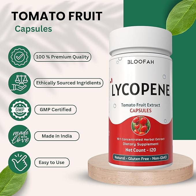 500mg Lycopene Supplement Tomato Extract 10:1 Capsules - 120 Count | 100% Pure, Non-GMO & Gluten Free Formula | Natural Carotenoid Supplement for Health and Wellness Support