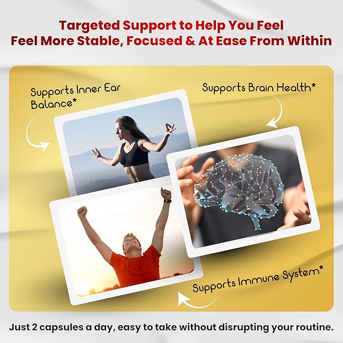 VEGATOT Vertigo Supplement *USA Made and Tested* Inner Ear Supplement with Ginkgo Biloba Lion's Mane Lemon Balm Ginger VIT B1, B6, B12- for Dizziness Spinning Inner Ear Balance