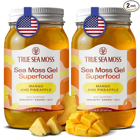 TrueSeaMoss Sea Moss Gel – Made in USA – Wildcrafted Seamoss, Fresh Fruits & Sea Vegetables – Mango/Pineapple, Pack of 2 (Labels may Vary)