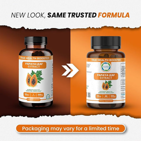 Papaya Leaf Extract 500 mg for Hair, Skin with 4X Extra Strength Support Blood Platelet with 60 Capsules for 60 Days Supports Digestive Health & Natural Antioxidant
