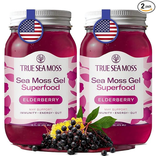 TrueSeaMoss Sea Moss Gel – Made in USA – Wildcrafted Seamoss, Fresh Fruits & Sea Vegetables – Elderberry, Pack of 2 (Labels may Vary)