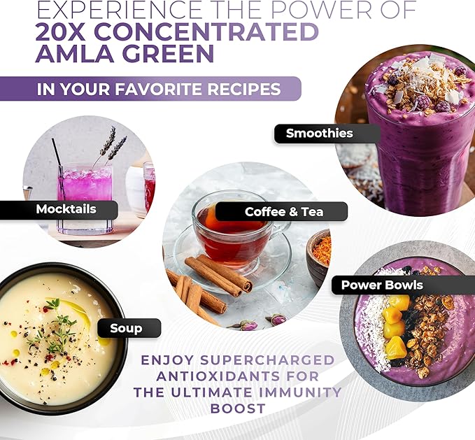 Amla Powder & Immunity Blend Superfood Supplement with Elderberry, 20x Ultra Concentrated Amla, Immune Support, Made with Ginger, Cinnamon, Peppermint, Indian Gooseberries, Immunity, 30 Servings