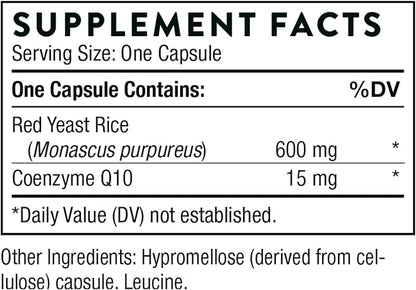 THORNE - Red Yeast Rice + CoQ10 - Maintain Healthy Cholesterol Levels and Supports Cardiovascular Health* - Gluten-Free, Dairy-Free - 120 Capsules
