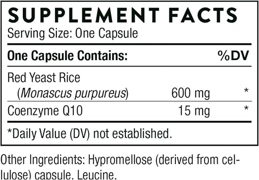 THORNE - Red Yeast Rice + CoQ10 - Maintain Healthy Cholesterol Levels and Supports Cardiovascular Health* - Gluten-Free, Dairy-Free - 120 Capsules