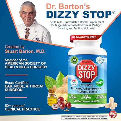 Vertigo Relief Product & Non‑Drowsy Motion Sickness Pills: Nausea and Dizziness, Ginger & Grape Seed Formula, Inner Ear Balance, Car, Cruise & Travel Essential, Stomach Support (80 Count – Pack of 2)