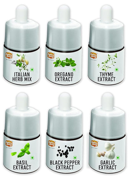 Spice Drop Pack Of 6 Herbs Extracts - 100% Natural - For Cooking, Baking, Sauce, Dips - Each 0.17oz (180 drops) | Holiday Gift Pack | Authentic Flavor | Vegan | Keto & Paleo Friendly | Non-GMO