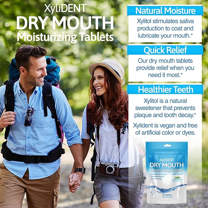 Nature's Stance XyliDENT Xylitol Tablets for Dry Mouth Relief - Stimulates Saliva, Freshens Breath, Reduces Acid Production, Fast Acting Relief, 40 Count (Peppermint)