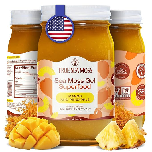 TrueSeaMoss Sea Moss Gel – Made in USA – Wildcrafted Seamoss, Fresh Fruits & Sea Vegetables – Mango/Pineapple, Pack of 1 (Labels may Vary)