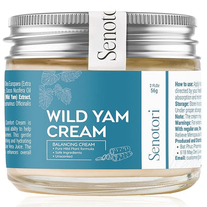 Wild Yam Cream – Herbal Support for PMS & Menopause Relief – Balances Hormones, Eases Hot Flashes & Night Sweats; Suitable for All Skin Types – Gift for Mother (2oz)