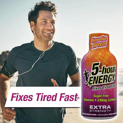 5-hour ENERGY Extra Strength Energy Shot, Hawaiian Breeze Flavor (1.93 oz. - 24 Count) Zero Calories & Sugar-Free 230 mg Caffeinated Energy Shot, Amino Acids & B Vitamins, Dietary Supplements