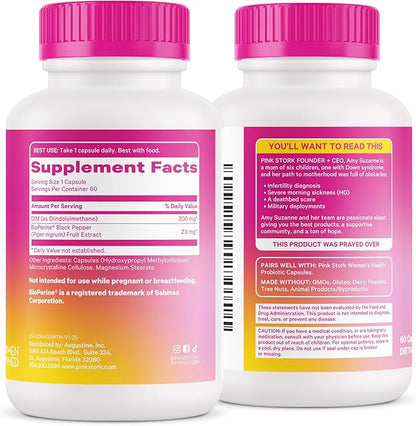 Pink Stork DIM Supplement for Women - Estrogen and Hormone Balance for Menopause, Perimenopause & PMS - DIM 200 mg Plus BioPerine for Mood Support - 60 Day Supply