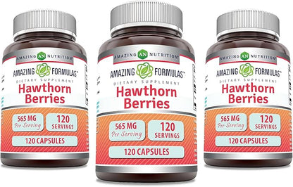 Amazing Formulas Hawthorn Berries Supplement | 565 Mg | Capsules | Non-GMO | Gluten-Free | Made in USA (3 Pack | 120 Count)