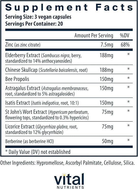 Vital Nutrients ViraCon | Vegan Immune Support Supplement* | Zinc, Elderberry, Licorice Root Extract, & Other Herbs for Comprehensive Immune Support | Gluten, Dairy, Soy Free | Non-GMO | 60 Capsules