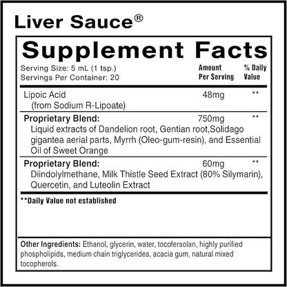 Quicksilver Scientific Liver Sauce - Liposomal Liver Detox with DIM, Quercetin, Lipoic Acid, Milk Thistle and Dandelion Root Supplement - Supports Bile & Toxin Momentum (100 ml / 3.38 oz)