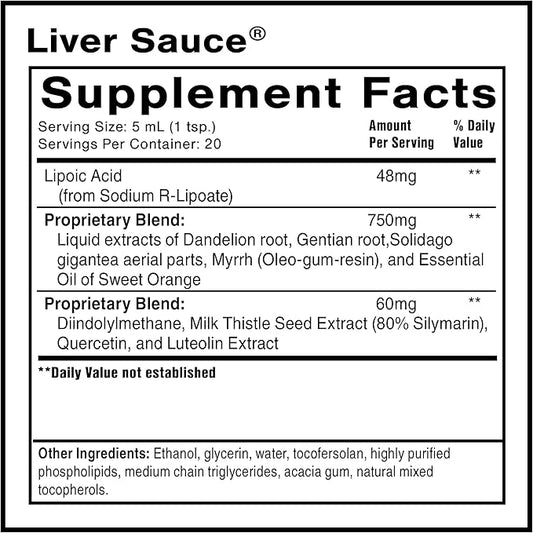 Quicksilver Scientific Liver Sauce - Liposomal Liver Detox with DIM, Quercetin, Lipoic Acid, Milk Thistle and Dandelion Root Supplement - Supports Bile & Toxin Momentum (100 ml / 3.38 oz)