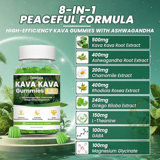 2 Pack Kava Kava Gummies, Kava Kava Root Extract Supplement with Kavalactones, Calm Gummies for Stress Relief & Better Sleep, Kava Supplement for Women & Men, Sugar Free, Vegan, Non-GMO, 120 count