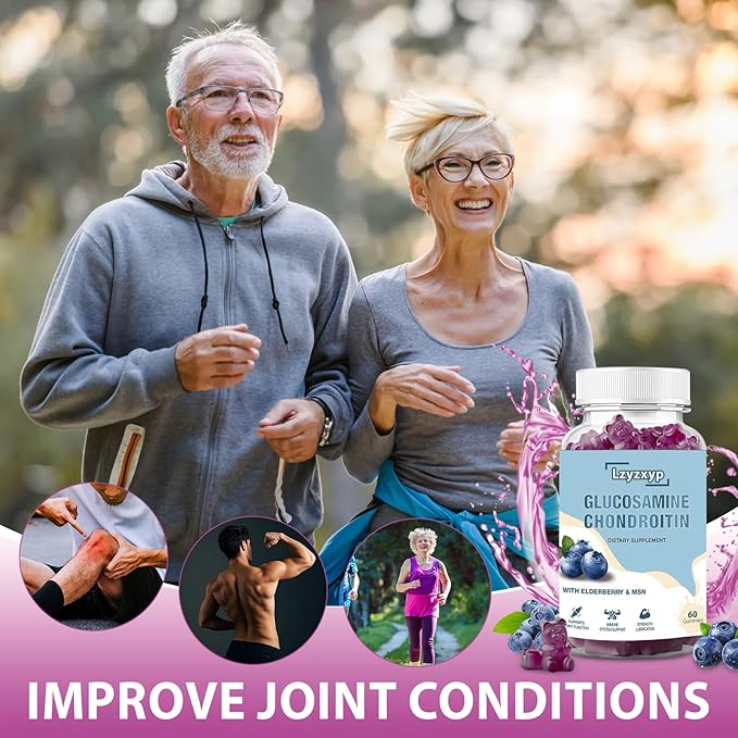 1 Packs 3000mg Glucosamine Chondroitin Gummies with MSM & Elderberry - Extra Strength， Antioxidant Immune Support Supplement Joint Health, Flexibility for Adults, Men & Women 60Cts (1)