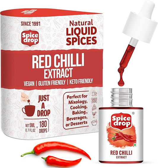 Spice Drop Red Chillies(Lal Mirch) Natural Extract | 100% Natural | For Curries, Gravies & Gourmet Dishes | 0.17oz (180 drops) | Natural Herb Extract | Authentic Flavor And Color | Vegan | Keto & Paleo Friendly | Non-GMO | Squeeze, Drop And Stir