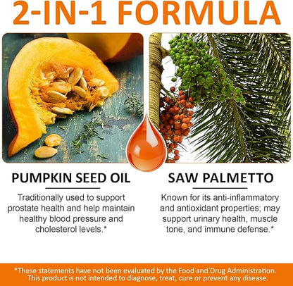 300PCS Pumpkin Seed Oil Capsules,2 in 1 Pumpkin Seed Oil with Saw Palmetto for Hair Growth, Skin Supplement, Support Prostate,Cold Pressed, Heart, | Non-GMO | Gluten Free