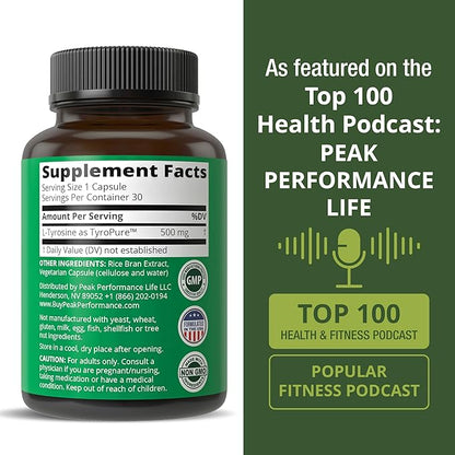 TyroPure L Tyrosine Supplement. More Bioavailable, Cleaner Version of L-Tyrosine. Vegan, Naturally Fermented 500mg Capsules for Mental Clarity, Dopamine. Mood Support for Women and Men