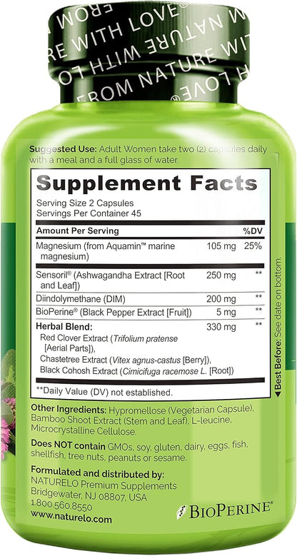 NATURELO Menopause Supplements for Women, Herbal Blend with Black Cohosh for Menopause Hot Flashes Advanced Estrogen Multi-Symptom Formula 90 Capsules