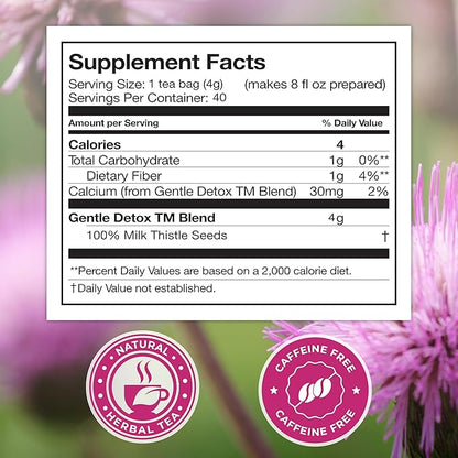 Total Tea 100% Natural Milk Thistle Seeds Tea for Liver Cleanse, Detox, Digestive Health and Immune System Support - 40 Count