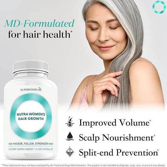 Women's Balance Hair Growth Supplements, Ages 45 and Up, Customer Proven for Visibly Thicker Hair and Scalp Coverage, Soy-Free, Made with 26 Ingredients Including Beta Carotenes - 1 Month Supply