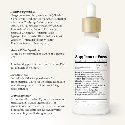 11:11 Multi Mushroom Tincture - 11-in-1 Dual Extract Mushroom Blend - Comprehensive Immune Support, Brain Support, Liquid Lion's Mane & Turkey Tail, Vegan, Non GMO, 3.4 fl oz