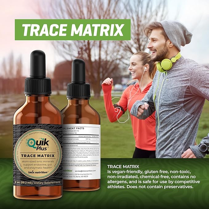 QuikPlus Liquid Mineral Supplement for Adults – Vegan, Gluten-Free, All Natural, Highly Bioavailable – 2 oz Bottle (Trace Matrix)