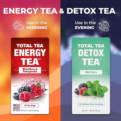Total Tea Slimming Detox Tea for a Healthy Weight Support - Caffeine Free - Herbal Tea with Chamomile, Hibiscus, Ginger Root for Colon Cleanse - Natural Mint Tea for Digestive Health