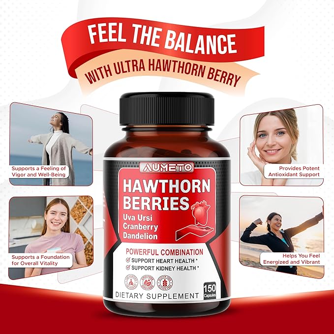7 in 1 Ultra Hawthorn Berry with Uva Ursi Dandelion Cranberry Apple Cider Vinegar - Heart, Kinney Health Support