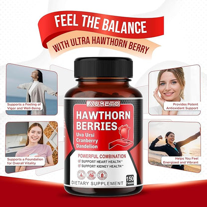 7 in 1 Ultra Hawthorn Berry with Uva Ursi Dandelion Cranberry Apple Cider Vinegar - Heart, Kinney Health Support