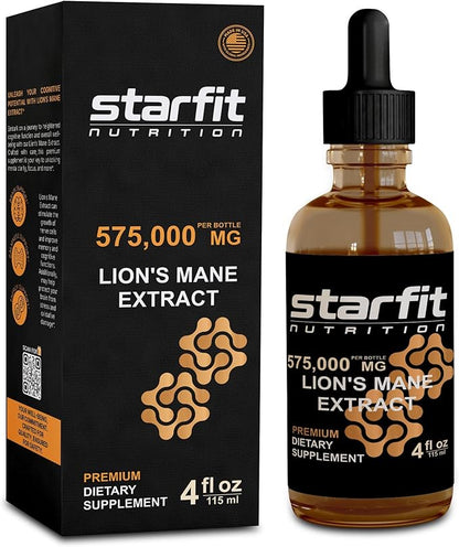 STARFIT Lion's Mane Mushroom Extract, 575,000 mg, Liquid Supplement for Immune Support, Memory, and Digestive Health, 4 fl oz