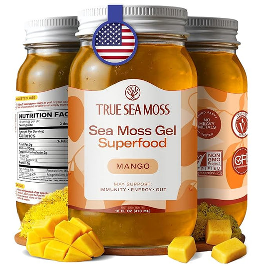 TrueSeaMoss Sea Moss Gel – Made in USA – Wildcrafted Seamoss, Fresh Fruits & Sea Vegetables – Mango, Pack of 1 (Labels May Vary)