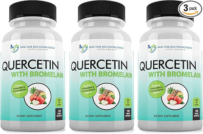 Quercetin 800mg w/Bromelain 165mg Per Serving- 120 Veggie Capsules-Full 60 Day Supply, Vitamin Supplement, Bioflavonoids, Gluten Free, Non-GMO (Pack of 3)
