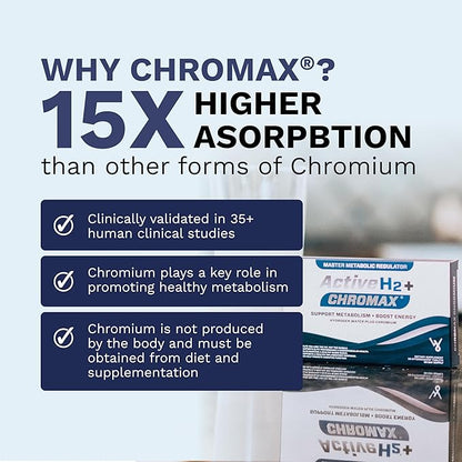 Active H2+ Chromax – Hydrogen Water Tablets with Chromium – Supports Metabolism and Energy – Molecular Hydrogen and Chromium Supplement – 30 Tablets