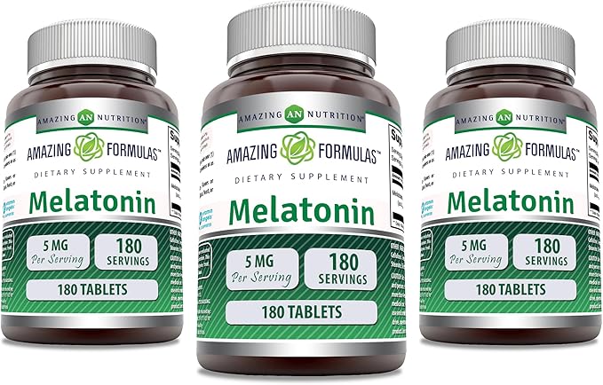 Amazing Formulas Melatonin 5 Mg Tablets Supplement | Non-GMO | Gluten Free | Made in USA (180 Count | 3 Pack)