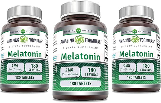Amazing Formulas Melatonin 5 Mg Tablets Supplement | Non-GMO | Gluten Free | Made in USA (180 Count | 3 Pack)