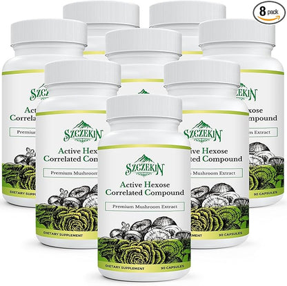 Active Hexose Correlated Compound 1500 mg Supplement, Natural 8 Mushroom Extract Supplement, Immune System, Liver Function, Natural Killer and T Cells Activity, 720 Veggie Capsules