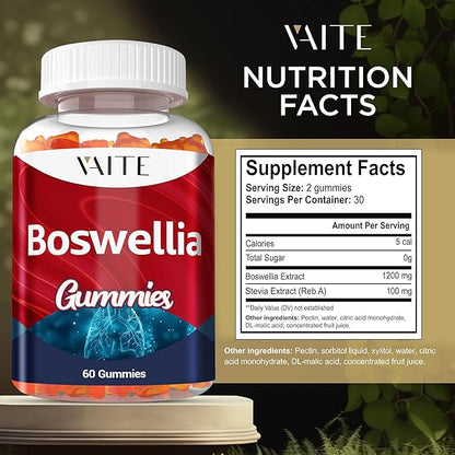 VAITE Boswellia Serrata Gummies 1200mg - Indian Frankincense Extract with Boswellic Acid, Plant-Based Supplement, Joint Support Health Formula, Non-GMO, Gluten-Free, Sugar-Free, 60 Chewables