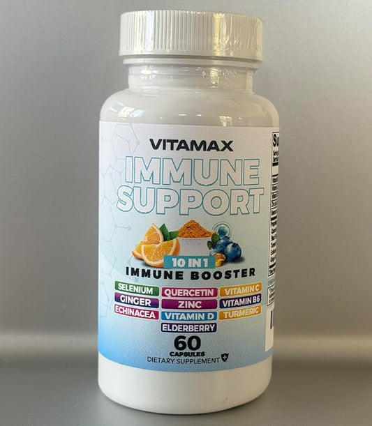 10-in-1 Immune System Support Booster with Elderberry, D3, Selenium, Quercetin, Zinc, Vitamin C, Ginger, Turmeric Curcumin, B6, Echinacea – Natural Immune Defense – Made in USA (60 Count (Pack of 1))
