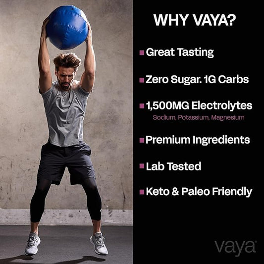 Vaya Sugar Free Electrolyte Powder – 24 Stick Pack Variety – 1,500mg Electrolytes + Vitamin C & Zinc – Keto Hydration Drink Mix – Raspberry, Grape, Lemon Lime, Watermelon