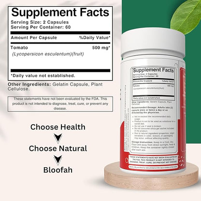 Tomato Powder Capsules 500mg (Lycopene) - 120 Count | Natural Carotenoid Supplement for Health and Wellness Support | Plant Based, Gluten Free & Non-GMO Formula