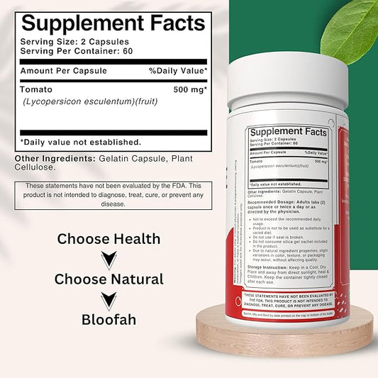 Tomato Powder Capsules 500mg (Lycopene) - 120 Count | Natural Carotenoid Supplement for Health and Wellness Support | Plant Based, Gluten Free & Non-GMO Formula