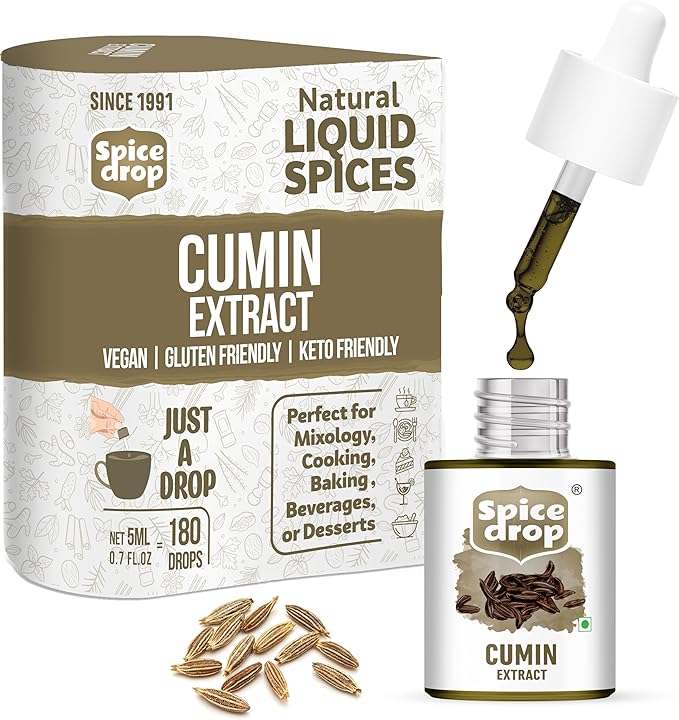 Spice Drop Cumin Natural Extract For Food, Beverages, And Dessert |100% Natural | For Authentic Taste and Aromatic Flavor | Natural Herbs Extract | 5ml (180 drops equivalent to 100g Jeera Powder) | Non-GMO | Vegan | Keto And Paleo Friendly